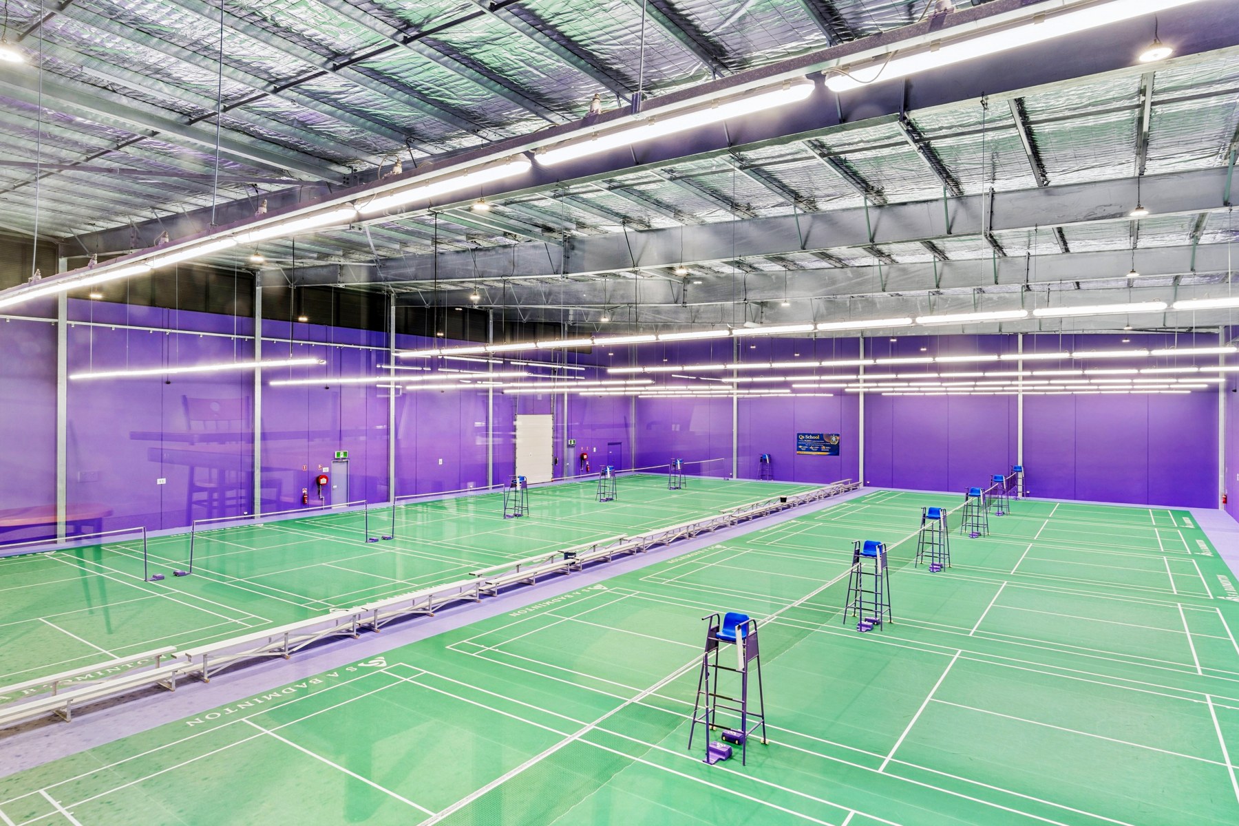 Elevated view of the badminton courts