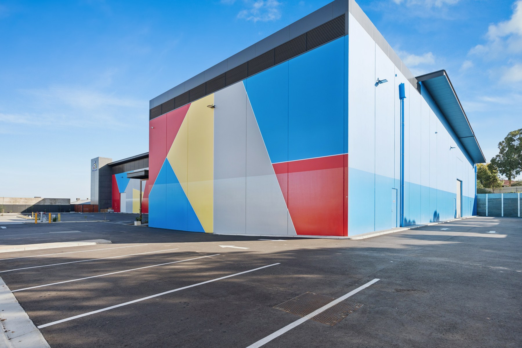 Blue red and yellow exterior of the Enfield venue