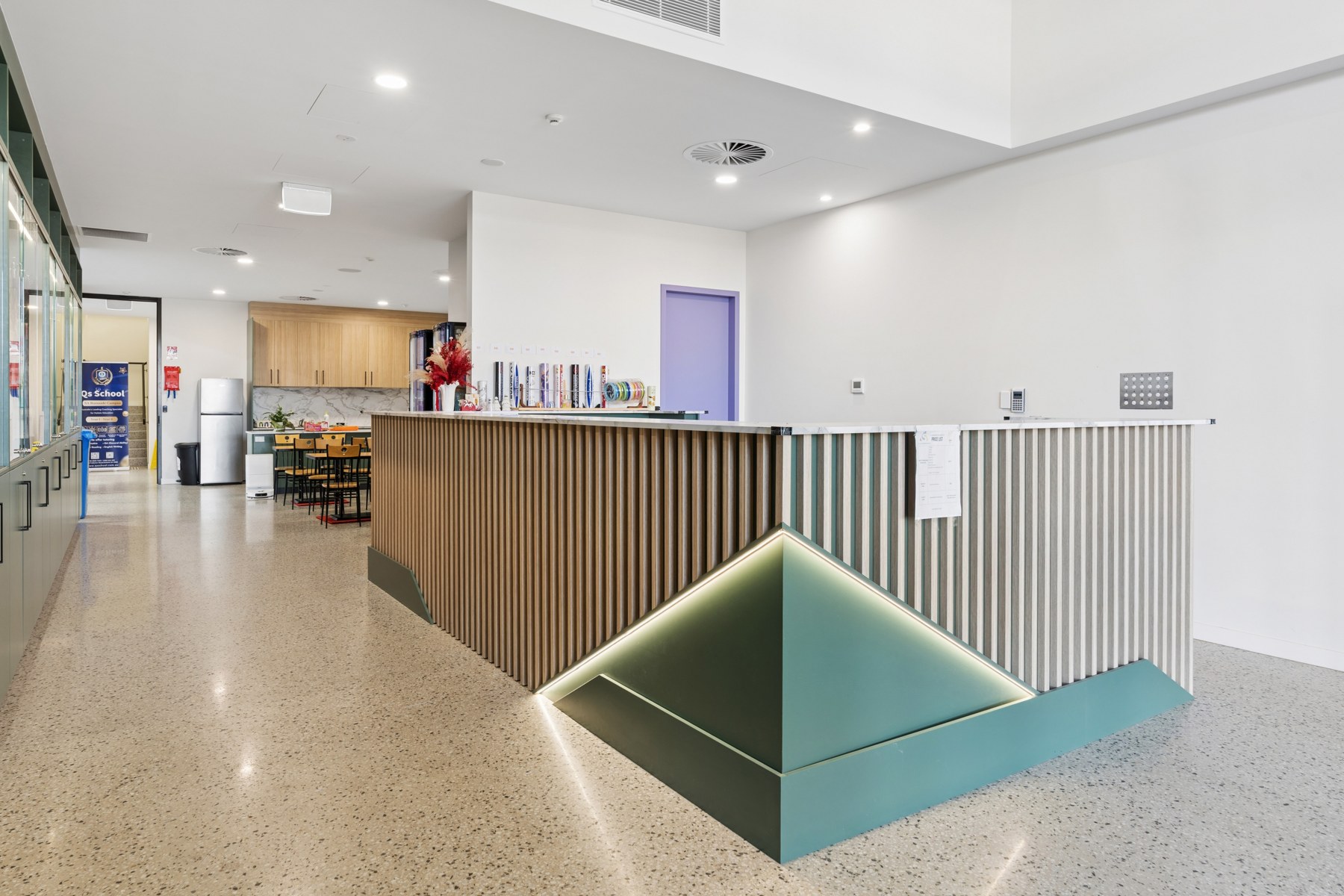The reception counter inside the venue