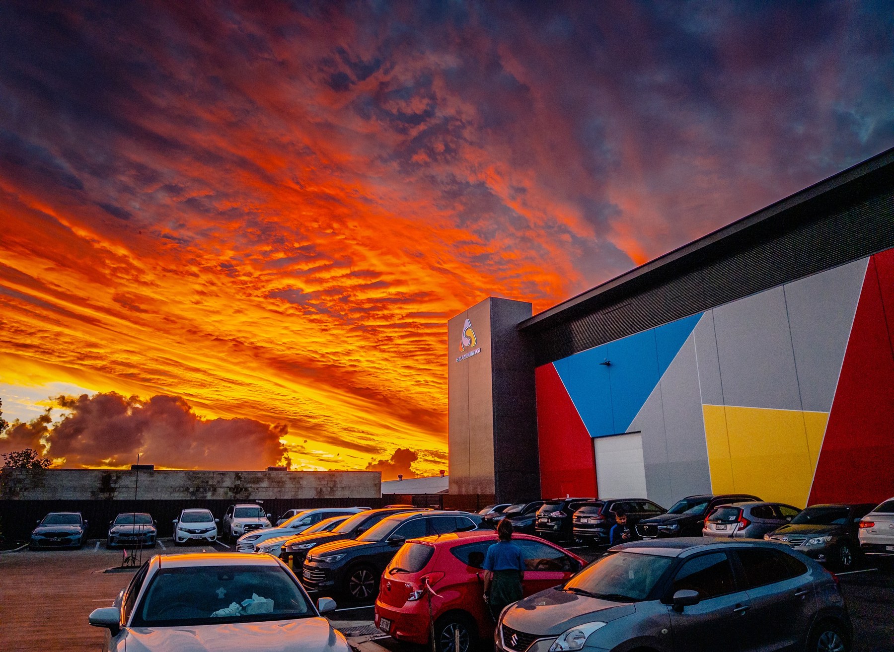 Orange sunset sky above the Enfield venue